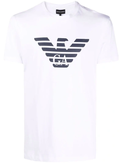 Emporio Armani White Logo-embroidered Cotton T-shirt In 0147bianco O.aquila