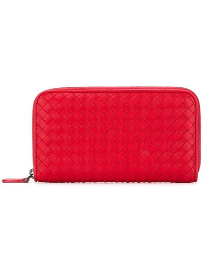 Bottega Veneta Women's Wallet Genuine Leather Coin Case Holder Purse Card Bifold In Red
