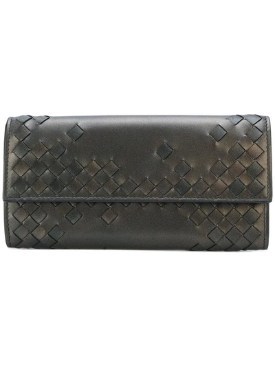 Bottega Veneta Woven Fold-over Wallet In Metallic