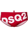Dsquared2 Printed Logo Swim Trunks In Red
