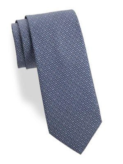 Ferragamo Linked-gancini Pattern Silk Tie In Navy