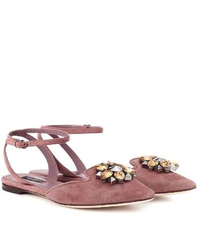 Dolce & Gabbana Bellucci Embellished Suede Sandals In Pink
