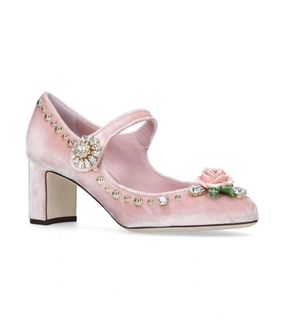 Dolce & Gabbana Crystal-embellished Velvet Pumps In Pink