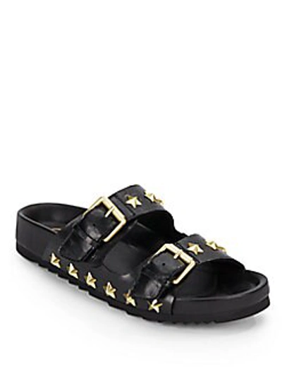 Ash United Star-studded Leather Slide Sandals In Black