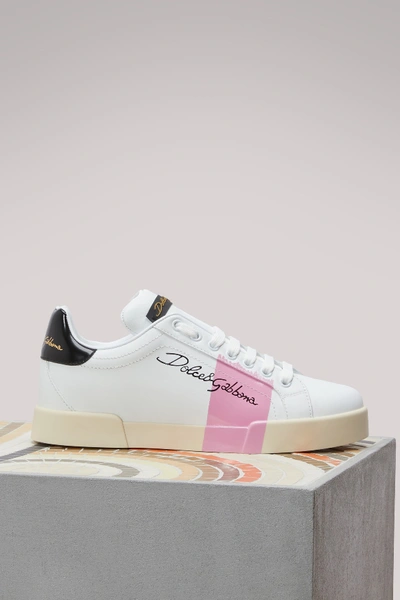 Dolce & Gabbana Classic Calfskin Sneakers In Pink