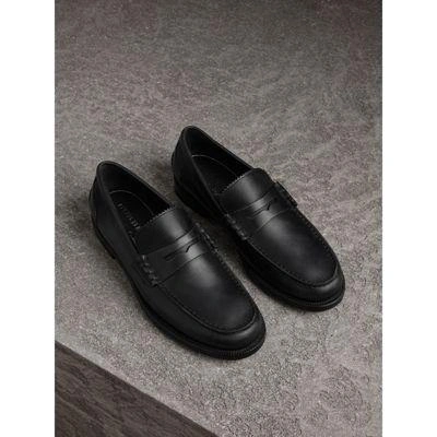 Burberry Leather Penny Loafers In Black