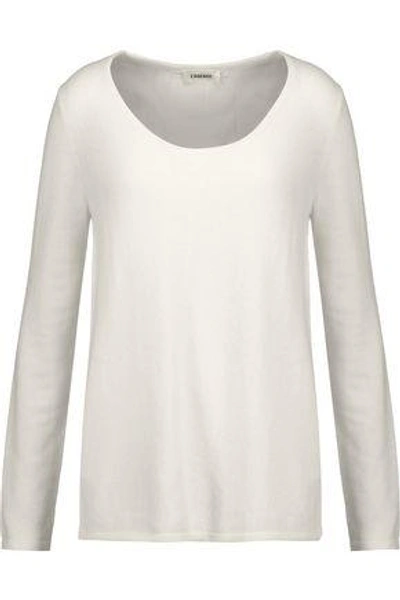L'agence Woman Preston Paneled Stretch-knit And Silk Crepe De Chine Sweater Ivory