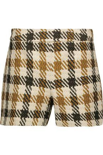 Alice And Olivia Woman Marisa Checked Woven Shorts Ecru