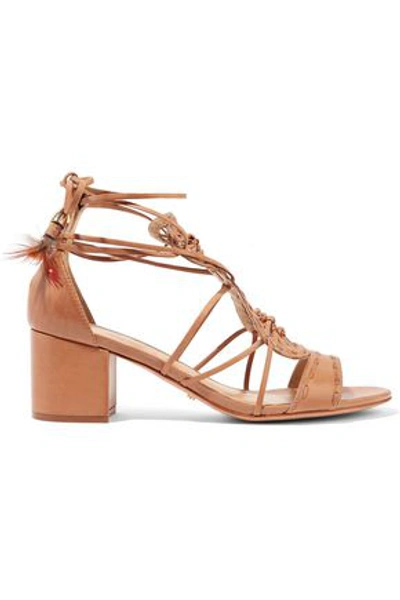 Schutz Alianna Lace-up Knotted Leather Sandals In Tan