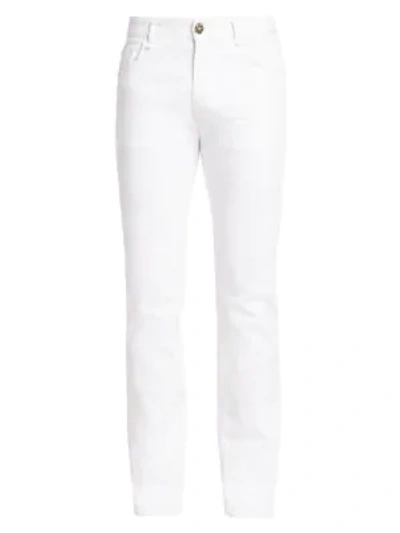 Fendi Logo-embroidered Slim-leg Jeans In White