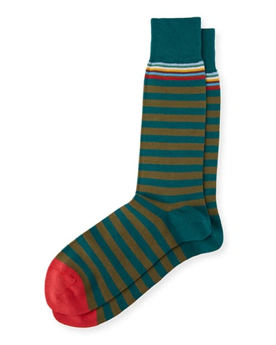 Paul Smith Multi Top Two Stripe Sock In Green