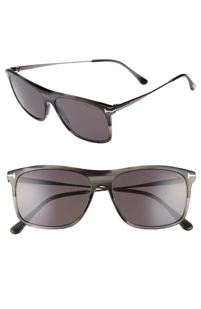 Tom Ford Max Rectangular Sunglasses In Grey/ Black/ Ruthenium/ Smoke