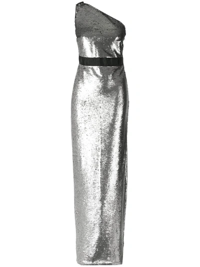 Tufi Duek Sequin One Shoulder Gown In Metallic
