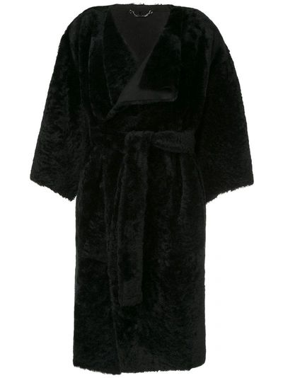 Fendi Oversized Sleeve Wrap Coat In Black