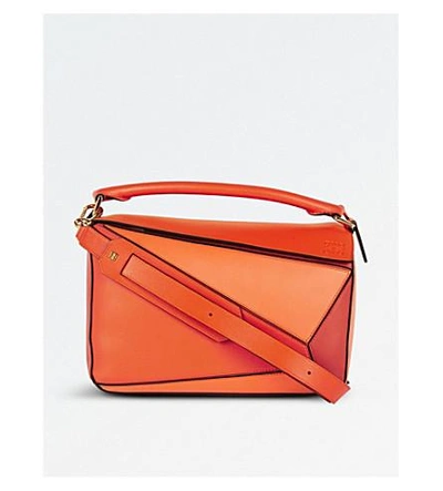 Loewe Puzzle Leather Shoulder Bag In Orange