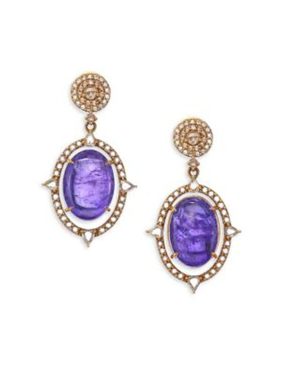 Bavna 18k Gold, Diamond & Tanzanite Drop Earrings In Yellow Gold Blue