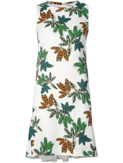 Akris Punto Sleeveless Tropical Leaf Shift Dress In Cream Multi