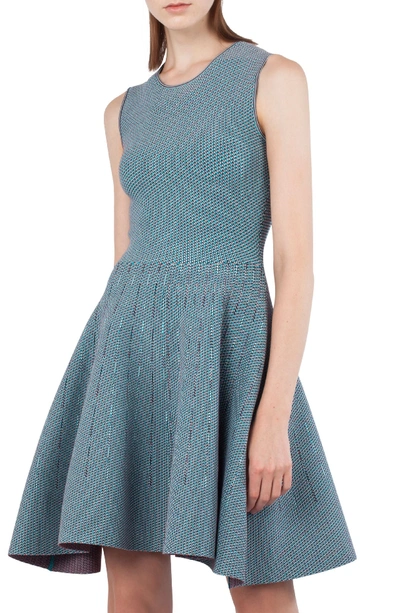 Akris Punto Sleeveless Jacquard-knit Fit-and-flare Dress In Turquoise