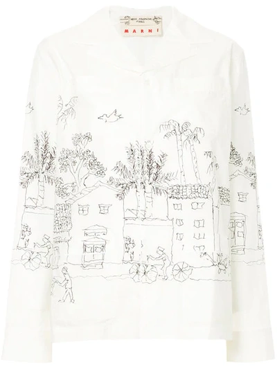 Marni Cotton Poplin Artist Jacket In Lily White