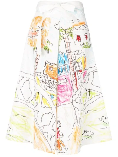 Marni Pleated Artist Skirt In White Print
