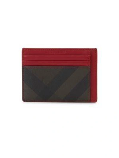 Burberry Bernie Check Leather Card Case In Chocolate/red
