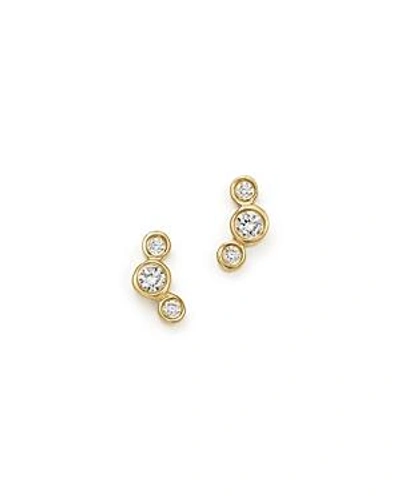 Zoë Chicco 14k Yellow Gold Small Triple Graduated Diamond Curved Bezel Stud Earrings In White/gold