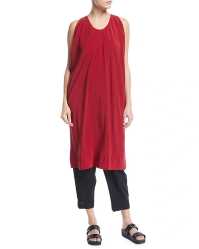 Urban Zen Scoop-neck Sleeveless Silk Oversized Tunic In Red