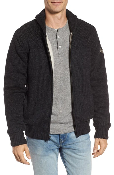 Schott Lined Wool Zip Sweater In Black
