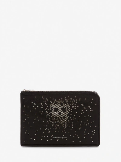 Alexander Mcqueen Studded Small Zip Leather Document Holder In Black