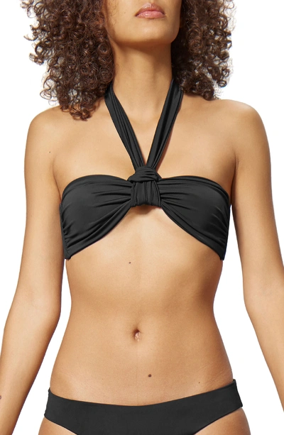 Mara Hoffman Odette Twist-front Halter Solid Swim Top In Black