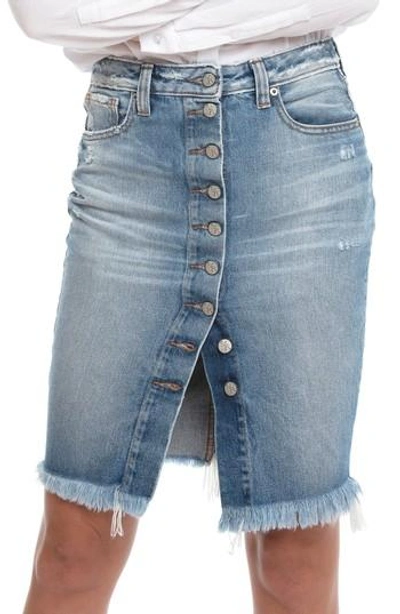 Prps Button Down Denim Pencil Skirt In Vintage Blue