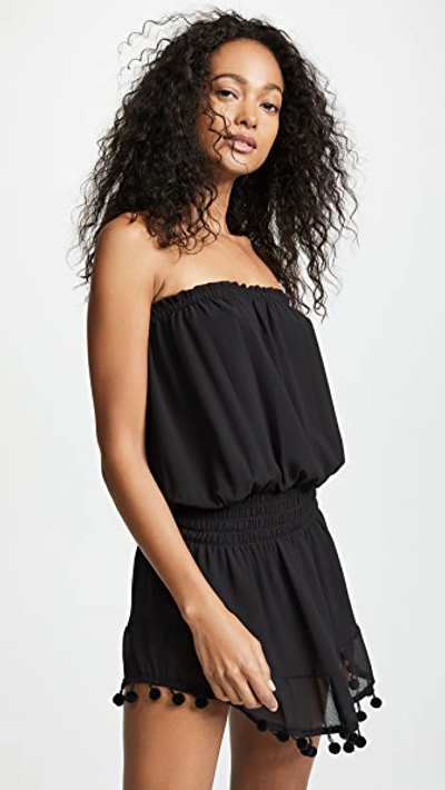 Ramy Brook Marcie Strapless Coverup Dress With Pompoms In Black
