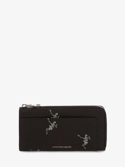 Alexander Mcqueen "dancing Skeleton" Zip-around Continental Wallet In Black/ivory