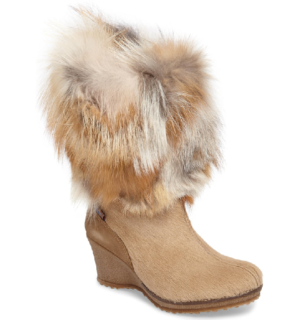 Pajar Angelina Genuine Fox Fur Wedge Boot In Beige Fur | ModeSens