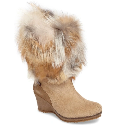 Pajar Angelina Genuine Fox Fur Wedge Boot In Beige Fur