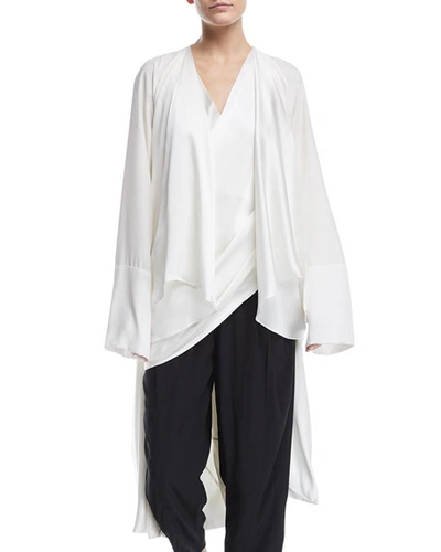 Urban Zen V-neck Long-sleeve Draped Cocoon Silk Coat