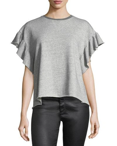 Ag Ruffle-sleeve Sweatshirt In Heather Grey