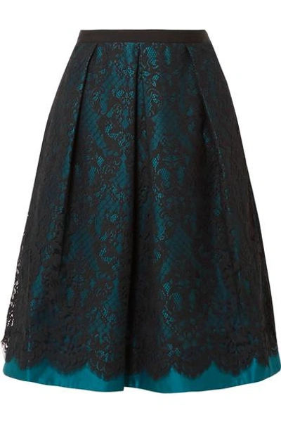Draper James Betty Duchesse-satin And Lace Midi Skirt In Teal