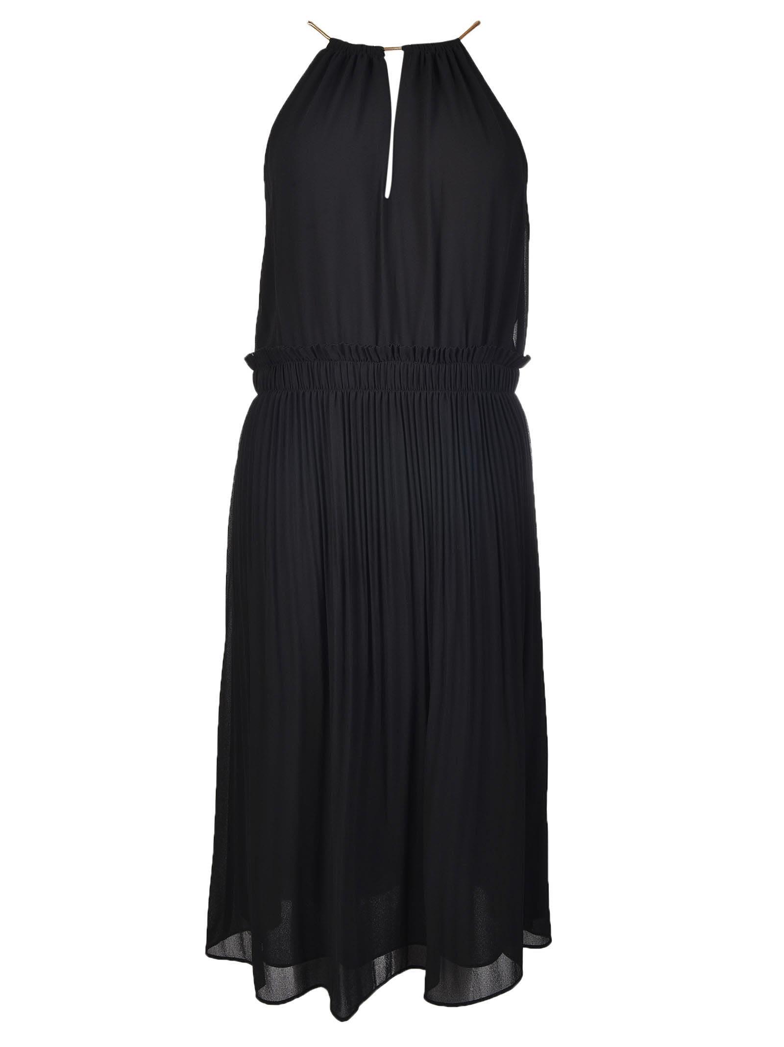 Michael Kors Georgette Pleated Halter Dress In Black | ModeSens