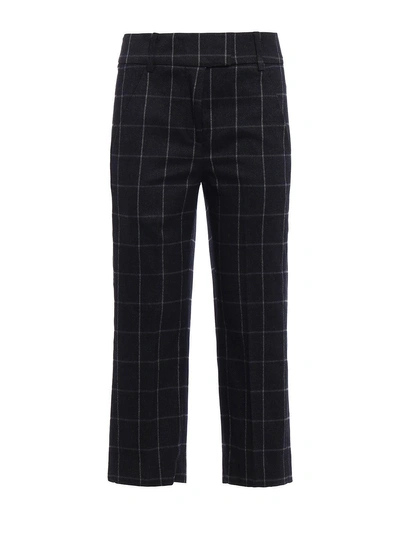 Dondup Ivy Check Pattern Wool Trousers In Dark Grey