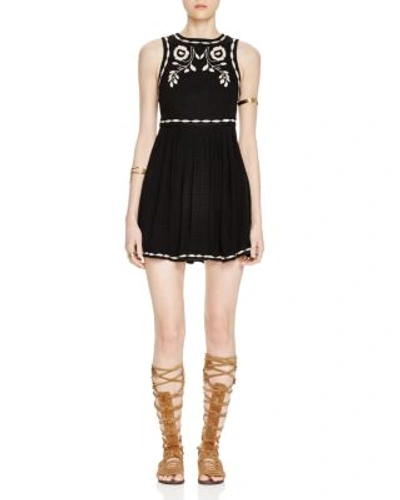 Free People birds Of A Feather Embroidered Minidress In Black
