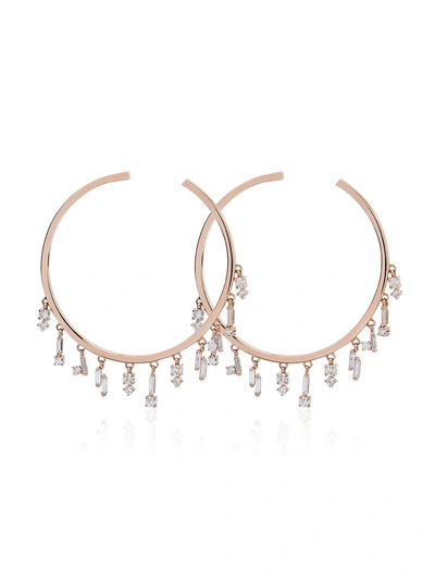Suzanne Kalan 18k Rose Gold Baguette Charm Diamond Hoop Earrings In Pink