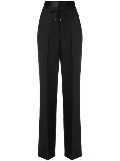 Bottega Veneta Silk Satin-trimmed Wool And Mohair-blend Wide-leg Pants In Black