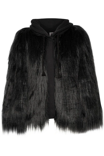 House Of Fluff Yeti Oversized Faux Fur And French Terry Hooded Coat In Black
