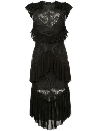 Alice Mccall Woman Sweet Emotion Tiered Plissé-paneled Crocheted Dress Black