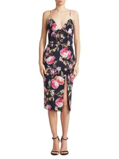 Nicholas Lucile Silk Floral Dress In Navy Lucille