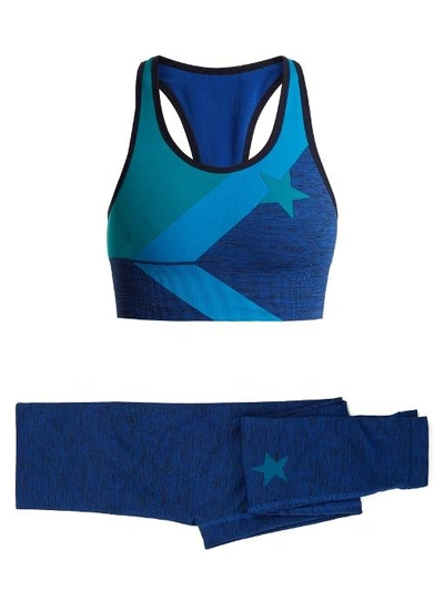 Lndr Stretch-knit Sports Bra And Leggings Set In Blue Multi