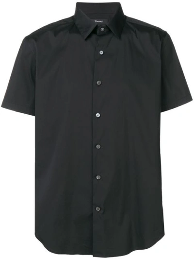 Theory Sylvain S. Wealth Slim-fit Short Sleeve Shirt In Black