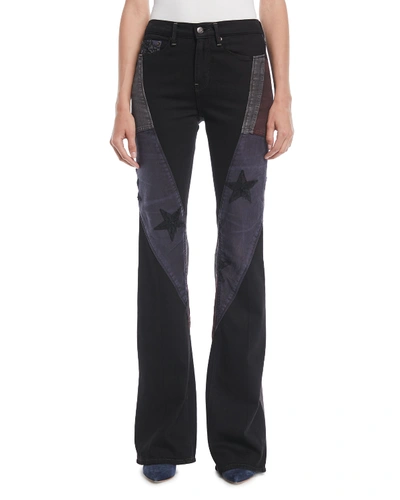 Tre By Natalie Ratabesi Demi-vintage Denim Flag Flared Jeans In Black Pattern
