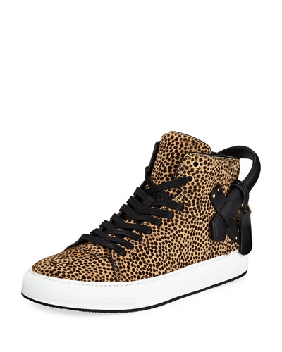 Buscemi Men's 100mm Leopard Calf Hair High-top Sneakers